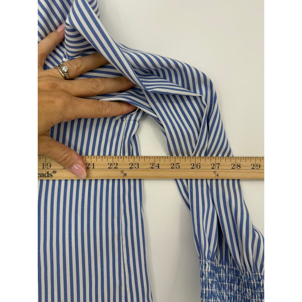 Tuckernuck Blue and White Pinstripe Ruffled Collar Button-Down Blouse - Picture 9 of 12
